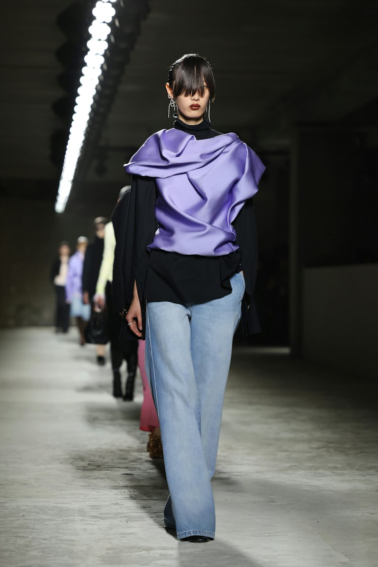 a look from dries van noten's fall 2024 collection shown at paris fashion week