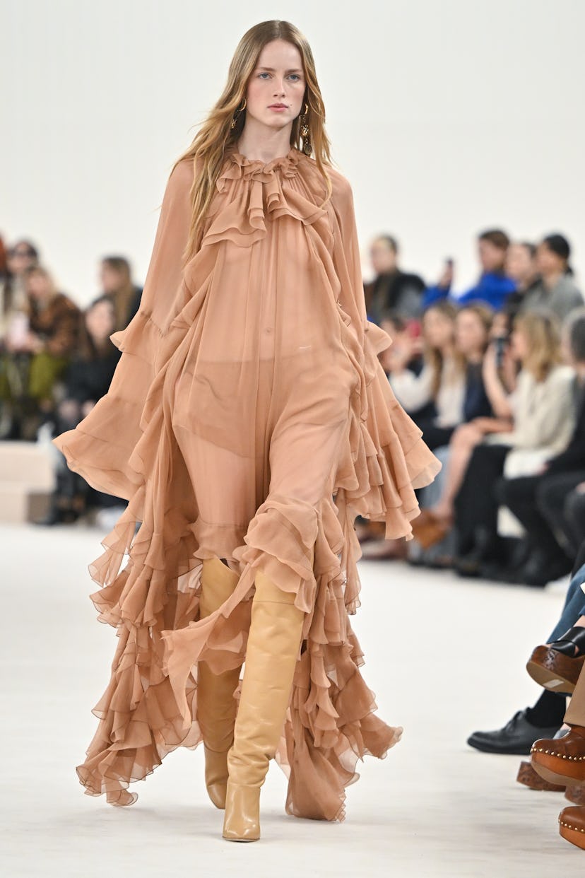 Rianne Van Rompaey walks the runway during the Chloé Womenswear Fall/Winter 2024-2025 show as part o...