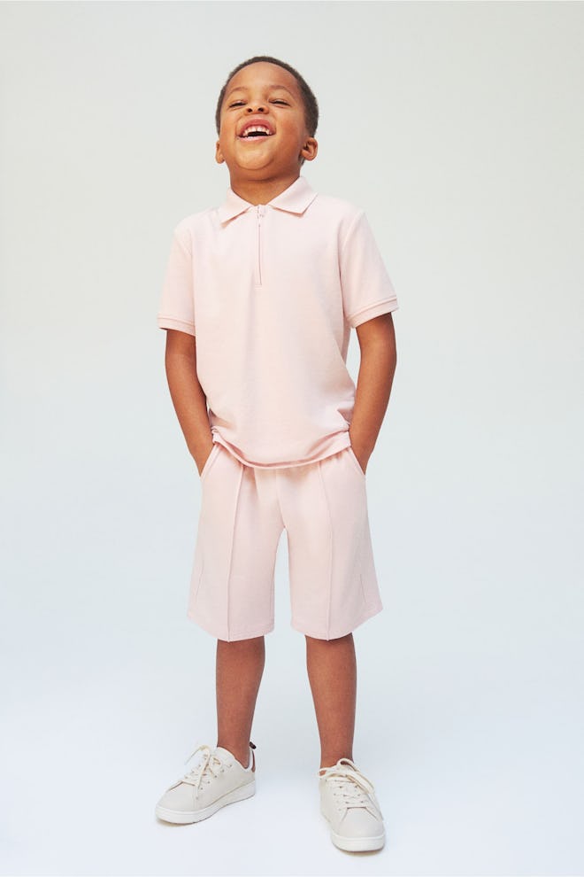 2-piece Polo Shirt and Shorts Set in pink, a cute easter 2024 outfit for boys.