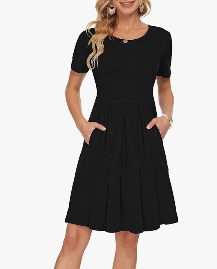 AUSELILY Pleated Ruffle A-Line Mini Dress