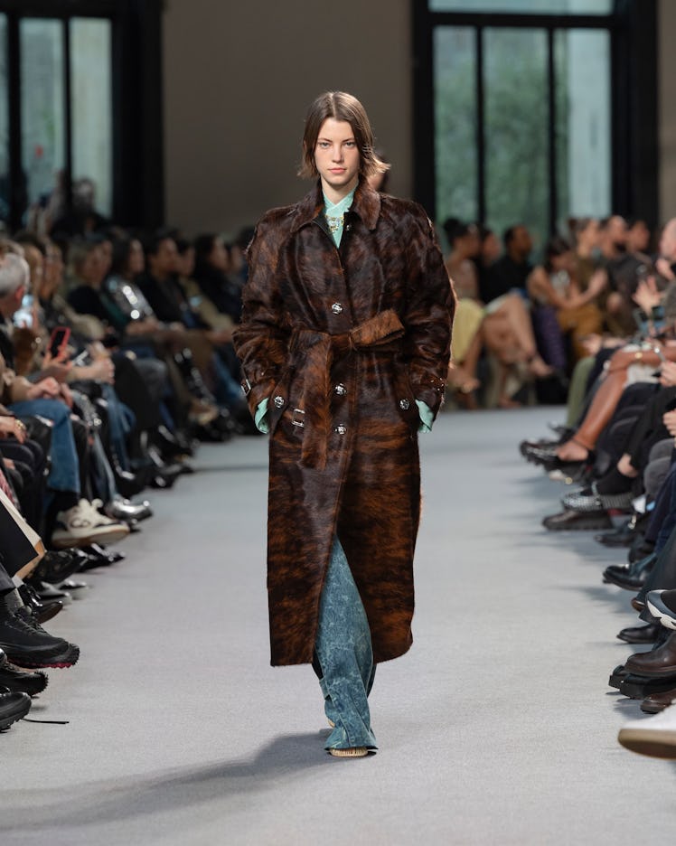 A model walks the runway during the Rabanne Womenswear Fall/Winter 2024-2025 show as part of Paris F...
