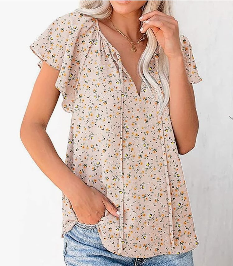 SimpleFun Floral V-Neck Blouse