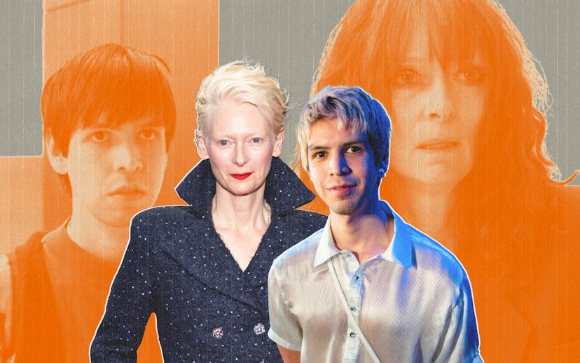 Collage of three people with two faded profiles in the background, foreground shows a woman in black...