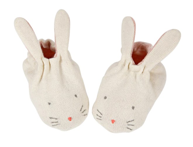 Peach Bunny Baby Booties, a cute accessory for easter 2024 outfits for babies.