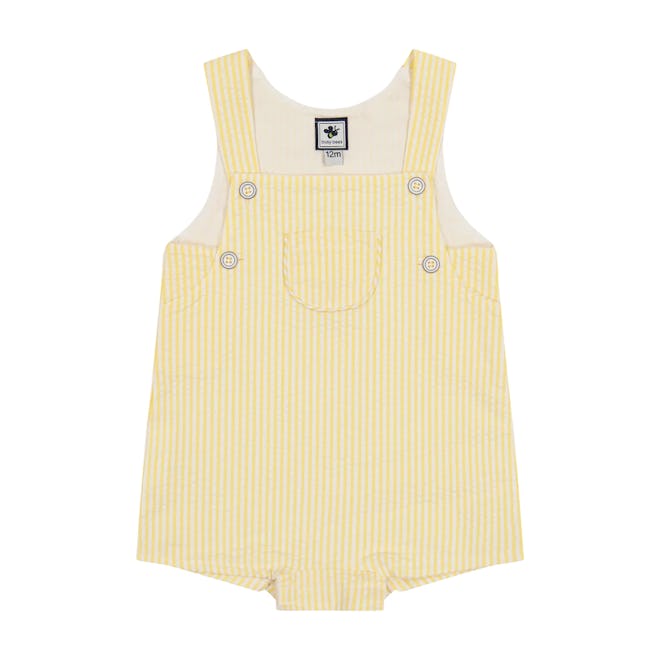 Yellow Seersucker Stripe romper, the perfect easter 2024 outfit for toddlers