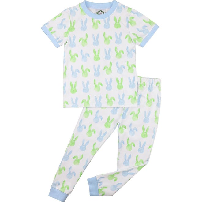 Blue And Green Bunny Print Pajamas for easter 2024