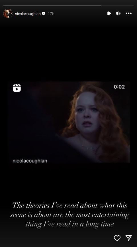 Nicola Coughlan is entertained by &lsquo;Bridgerton&rsquo; Season 3 fan theories about a Polin clip.