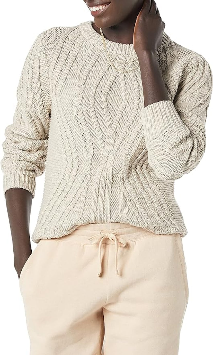 Amazon Essentials Cotton Crewneck Cable Sweater