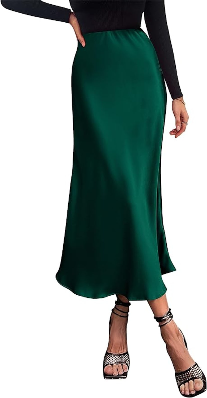 PRETTYGARDEN Midi Satin Skirt