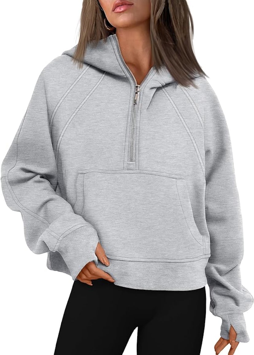 WYNNQUE Quarter Zip Pullover Cropped Hoodie