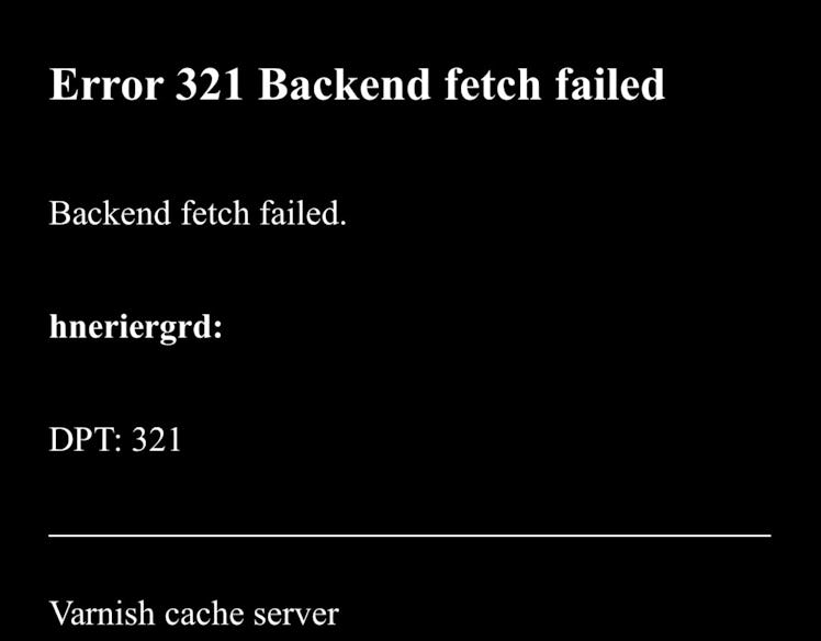 Screenshot of the error message on taylorswift.com