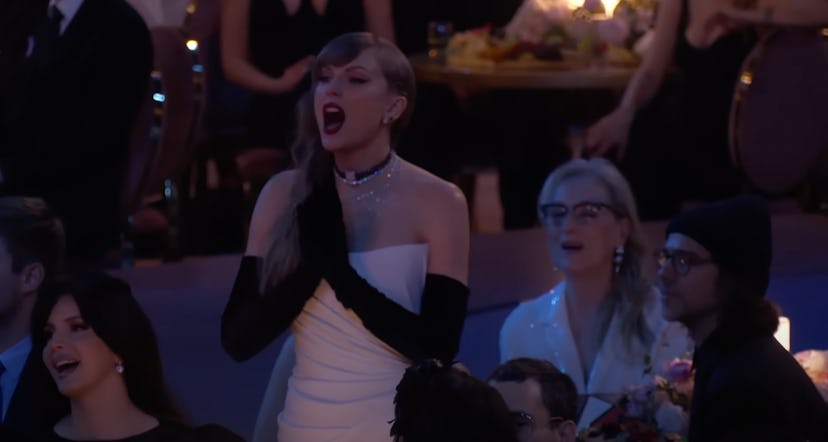 Taylor singing to Tracy Chapman's "Fast Car" at the 2024 Grammys