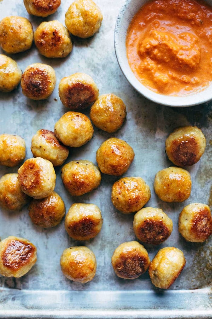 baked chicken meatballs for make-ahead super bowl snacks 