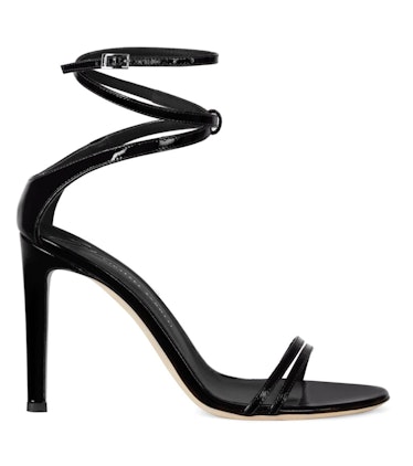 black strappy open-toe heels