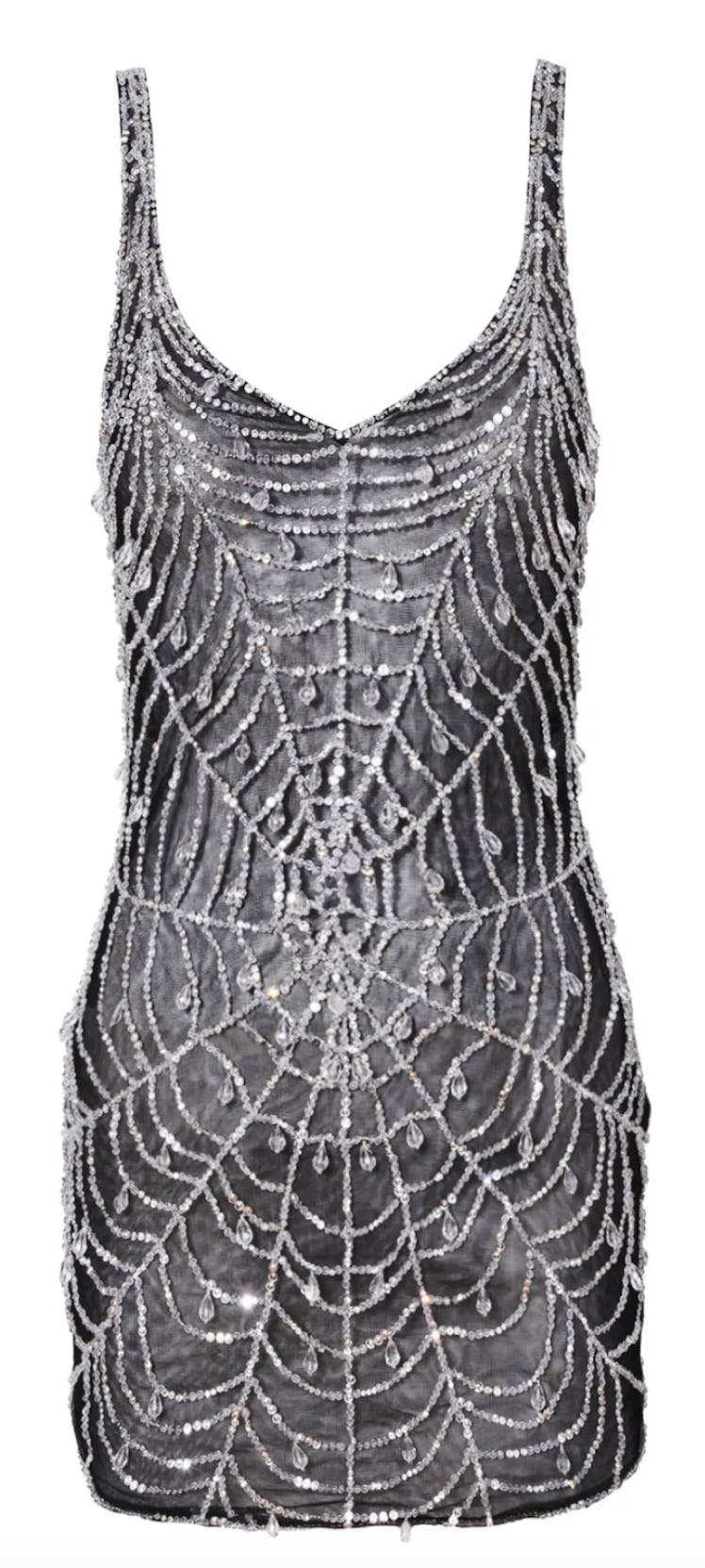 rhinestone embellished spiderweb mini dress