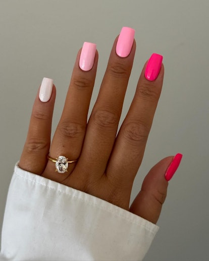Barbiecore pink Skittle nails are on-trend for 2024.
