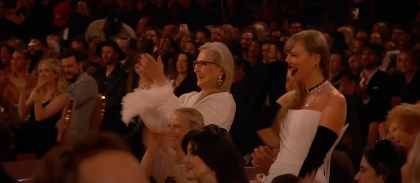Taylor Swift reacting to SZA's shoutout at the 2024 Grammys