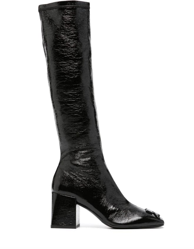 Courrèges 75mm raised-logo leather knee boots