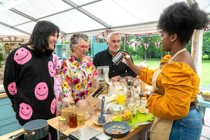 The judges talk to a contestant about their new bake on 'The Great British Baking Show'