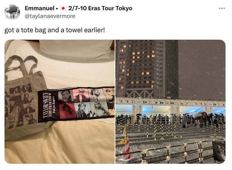 The Eras Tour international dates have new merch items, like a towel and tote bag. 