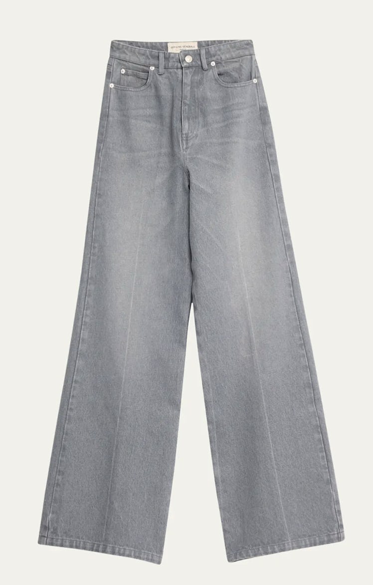 gray wide-leg jeans