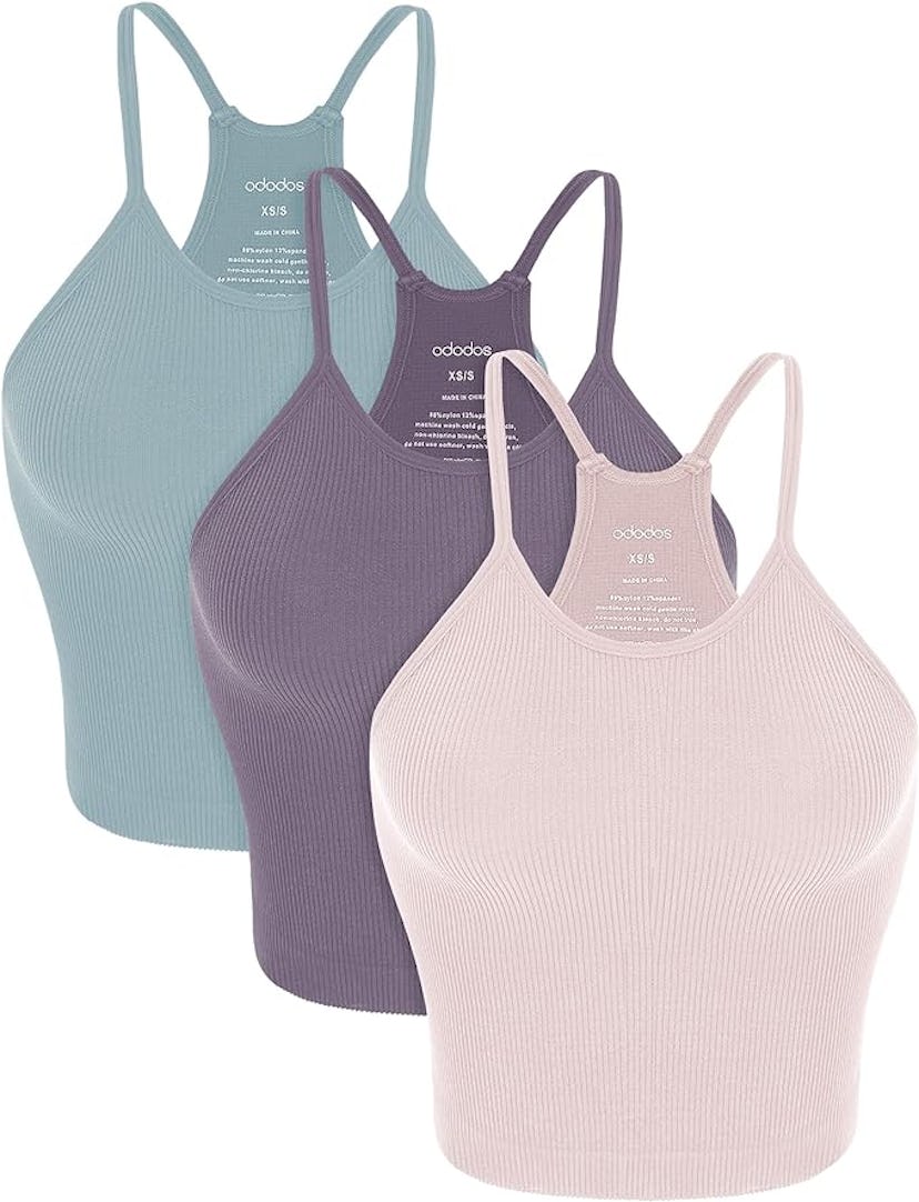 ODODOS Rib-Knit Cami Crop Tops (3-Pack)