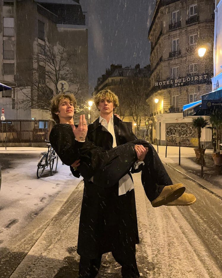 Jack Wright taking pictures in Paris with Vinnie Hacker while in the city for Paris Fashion Week. 