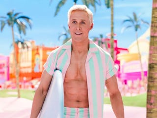 Ryan Gosling as Ken in 'Barbie' to show how TruFlex is meant to give reallyyy toned abs.
