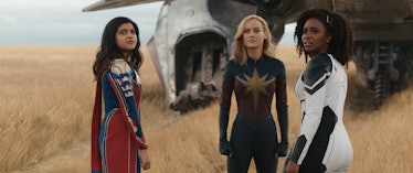Iman Vellani, Brie Larson, and Teyonah Parris in The Marvels