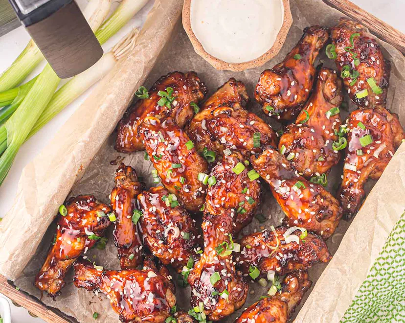 Air fryer Asian sticky chicken wings, an easy last-minute Super Bowl snack idea.
