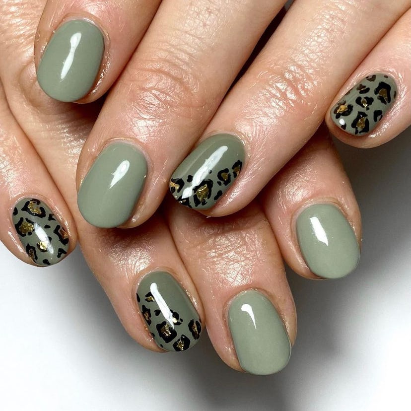 sage green leopard nails