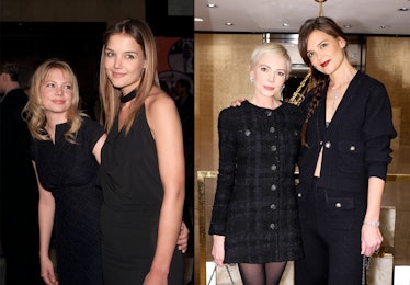 Michelle Williams and Katie Holmes at the 100th episode premiere of Dawson's Creek and then at a Cha...
