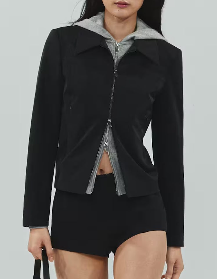 black zip-up fitted jacket