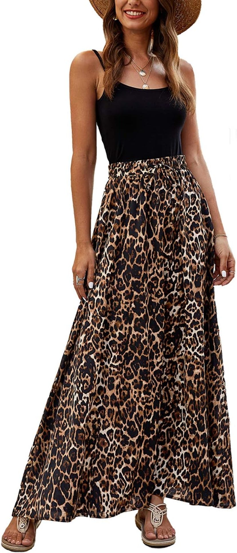 Bluetime Leopard Print Long Skirt