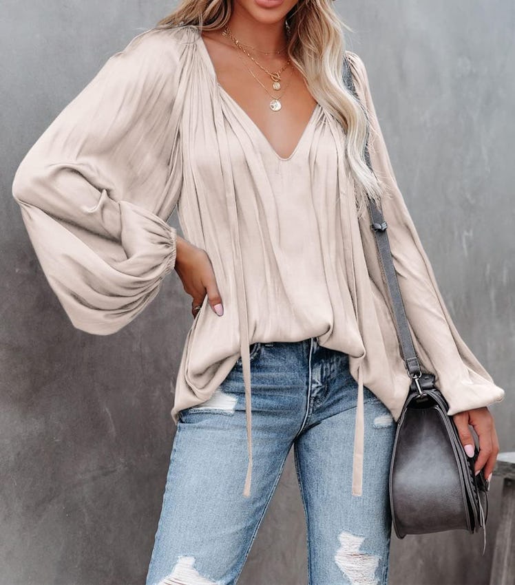 LAMISSCHE Lantern Sleeve Chiffon Blouse