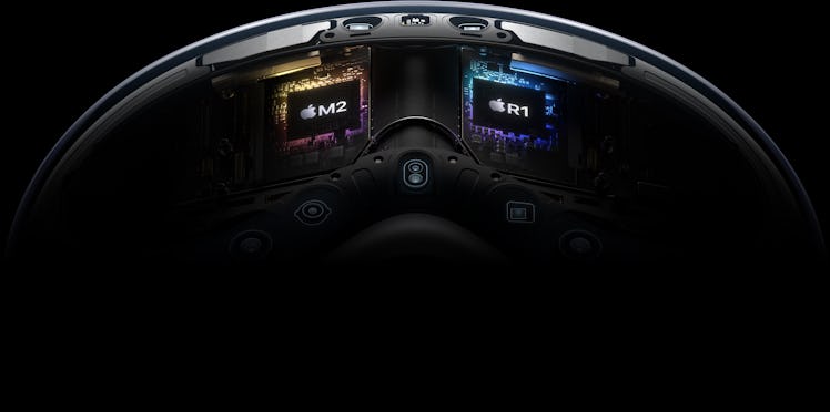 The M2 and R1 chips inside the Vision Pro.