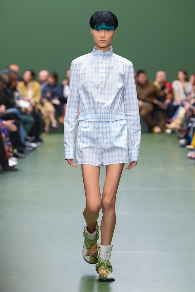 Model on the runway at Loewe RTW Fall 2024 as part of Paris Ready to Wear Fashion Week held at Espla...
