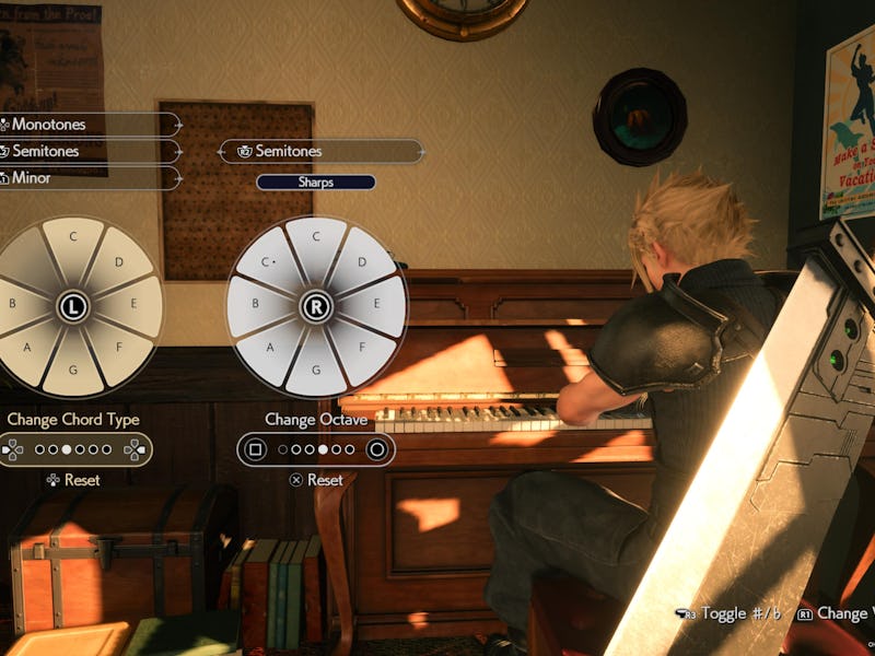 Cloud playing the piano without sheet music.
