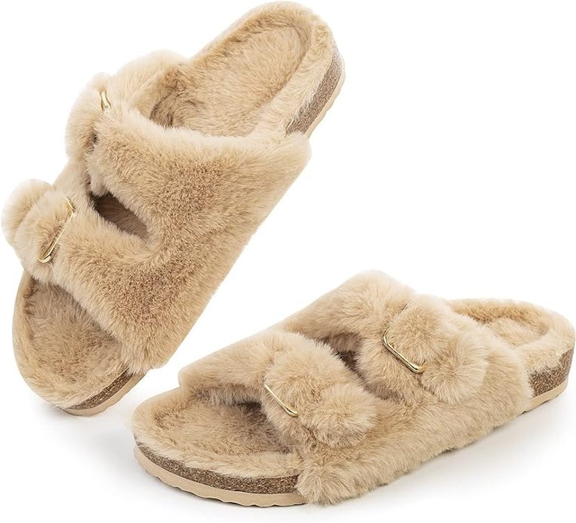 FITORY Faux Fur Open Toe Slipper