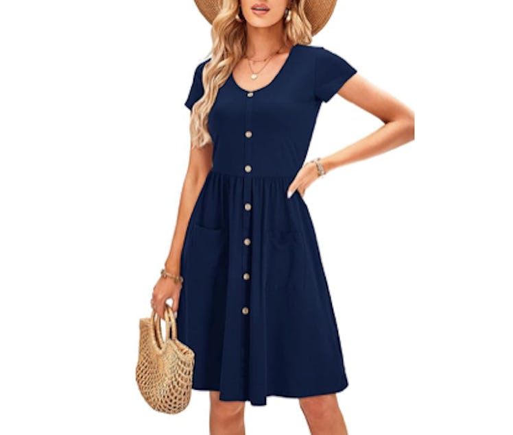 OUGES Button Down Skater Dress