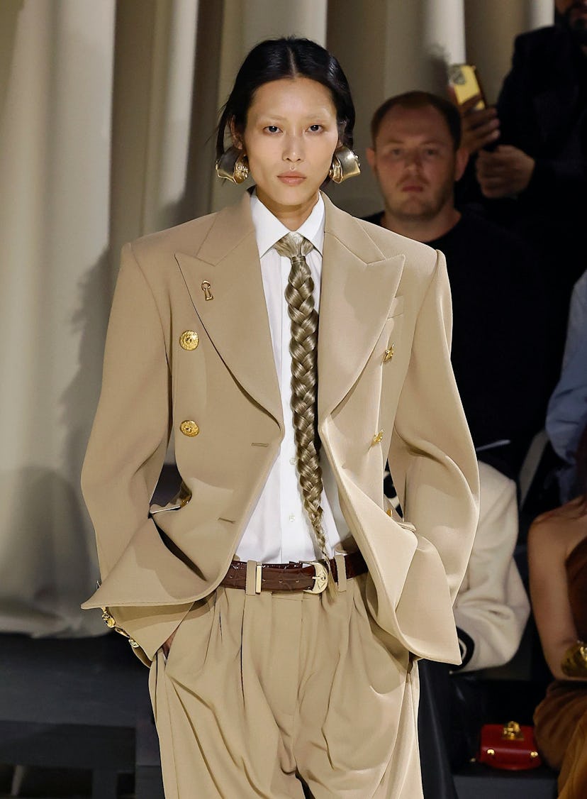 A model walks the runway during the Schiaparelli Womenswear Fall/Winter 2024-2025 show. 