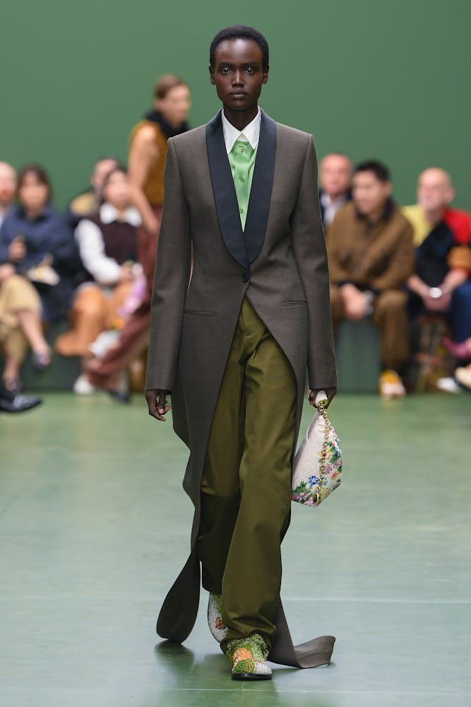 Model on the runway at Loewe RTW Fall 2024 as part of Paris Ready to Wear Fashion Week held at Espla...