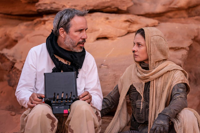 Denis Villeneuve and Rebecca Ferguson filming 'Dune: Part Two.'