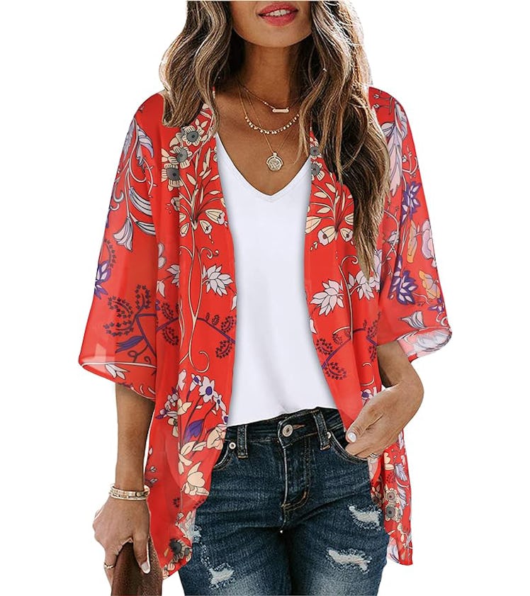 Chicgal Floral Print Flowy Cardigan