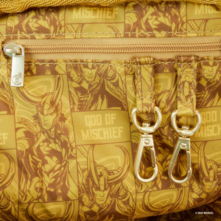 The interior of Loungefly's new Loki line of bags.
