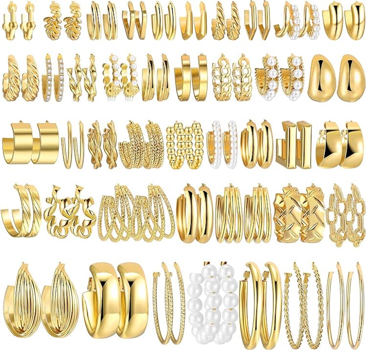 FAXHION Gold Hoop Earrings Multipack (42 Pairs)