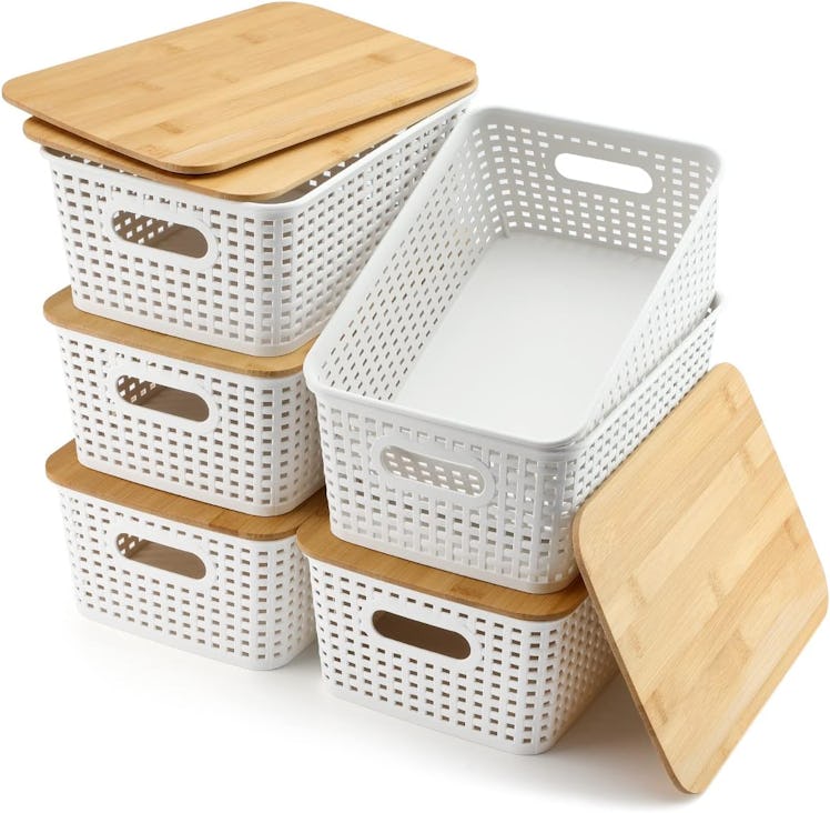 EOENVIVS Storage Baskets With Bamboo Lids (Set of 6)
