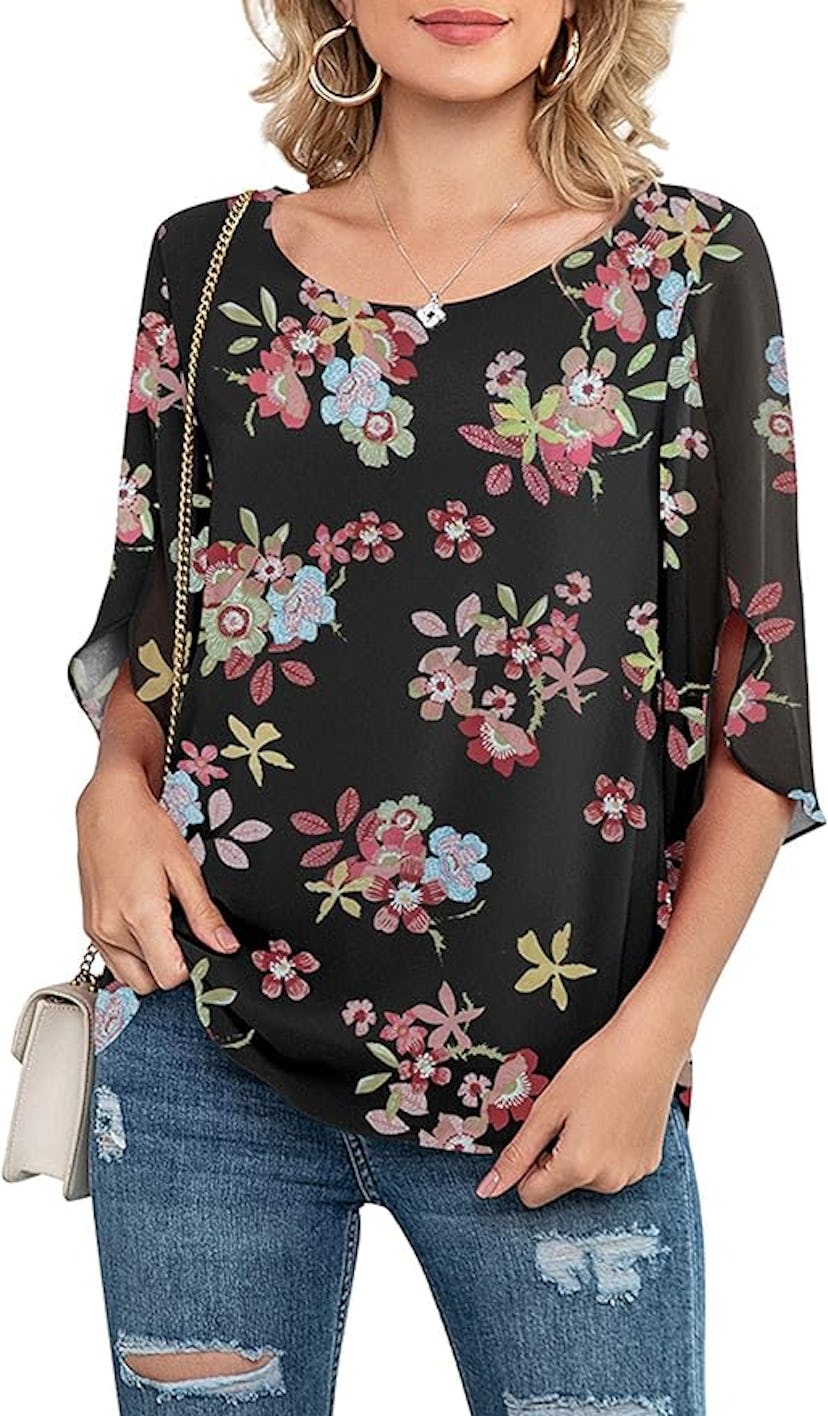 Neineiwu 3/4 Sleeve Chiffon Blouse