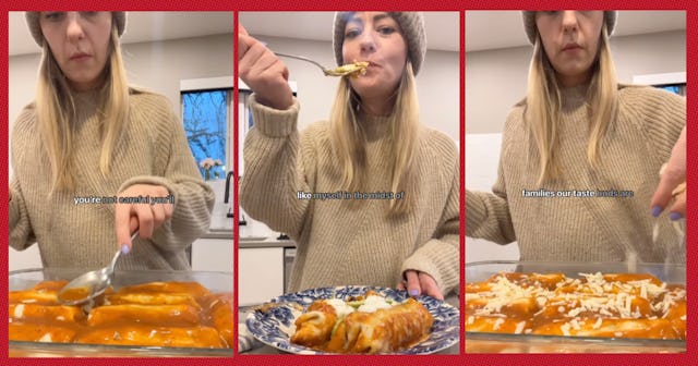 A mom cooked enchiladas for dinner even though no one in her house likes them except her. 
