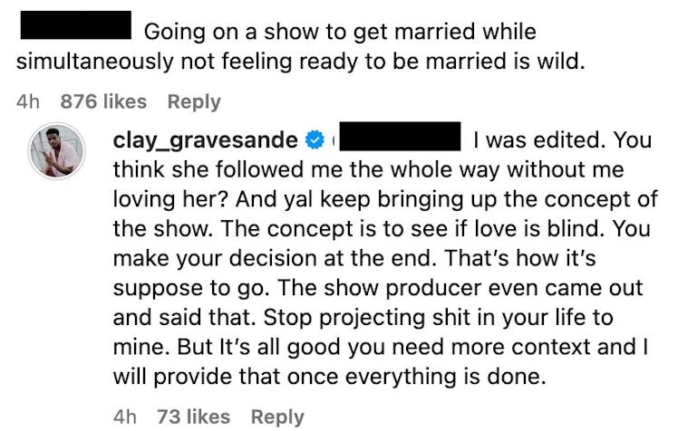 Clay from 'Love Is Blind' Season 6 said his ending was edited.